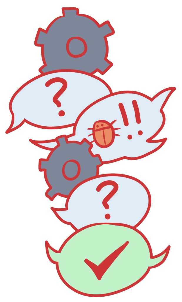 Image shows speech bubbles depicting a conversation between engineers.