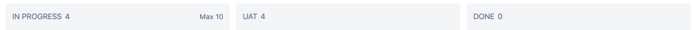 Image shows the column headers for our JIRA board, which now only contains 'In Progress', 'UAT' and 'Done'.