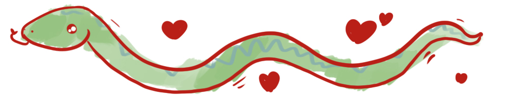 Illustration of a snake with cute shiny eyes