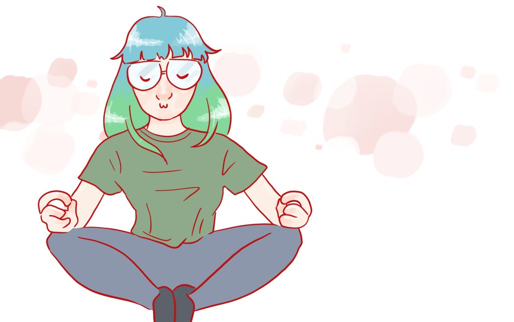 Decorative image of me meditating and looking calm and happy