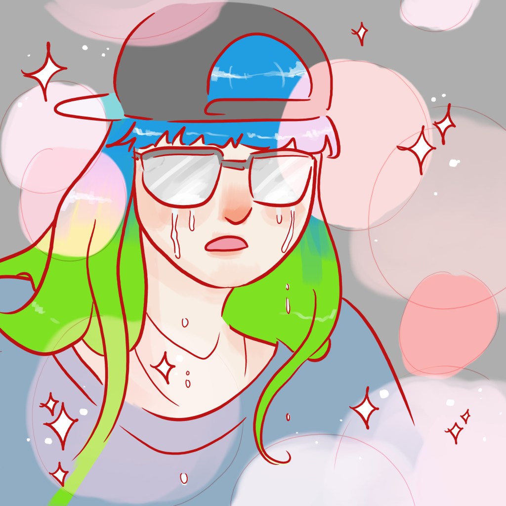 Decorative image of me crying with sparkles to show that it's good crying, not bad crying