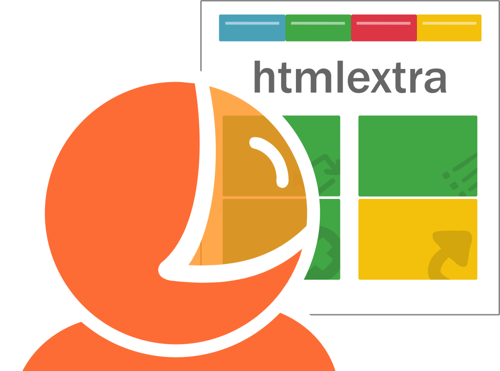 Later version of Danny's logo. The grey report has been replaced by a white one with green, red and yellow elements. The title HTML extra is written simply in the middle.